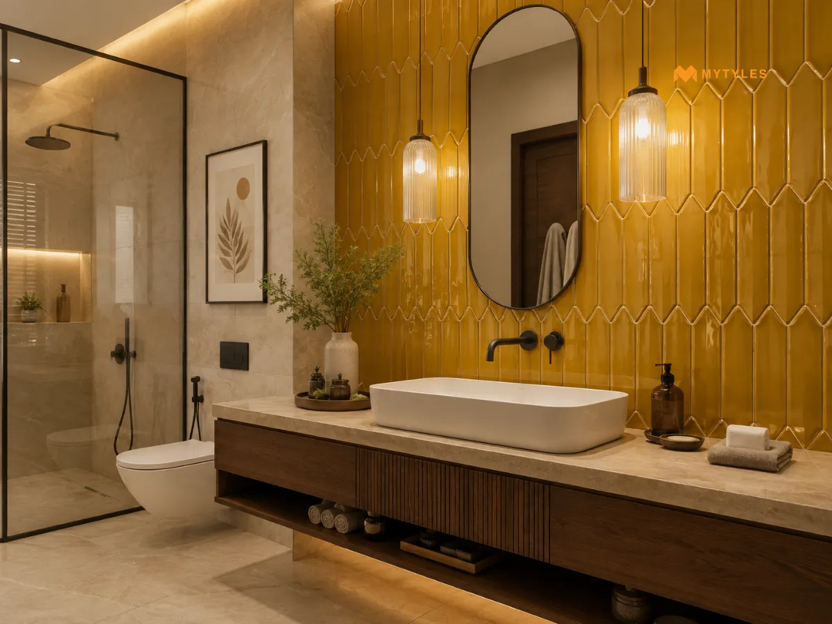 Vertical Picket Tiles Behind the Wash Basin